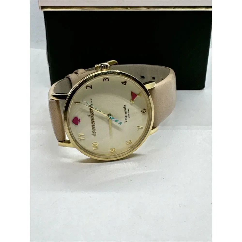Kate Spade 0484 Women Beige Leather Strap Analog Dial Quartz Wrist Watch JNA135